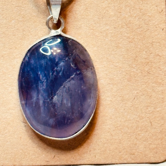 925 Sterling Silver Plated & Amethyst Stone/Crystal Oval Pendant EUC - Picture 3 of 11